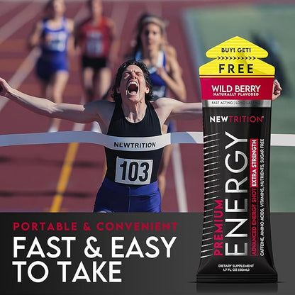 NewTrition® Extra Strength Energy Shots, 250mg Caffeine Energy Shots with Vitamin B & Amino Acids, Sugar-Free Vitamin Energy Shot, 1.7 fl oz (Pack of 6, Wild Berry)
