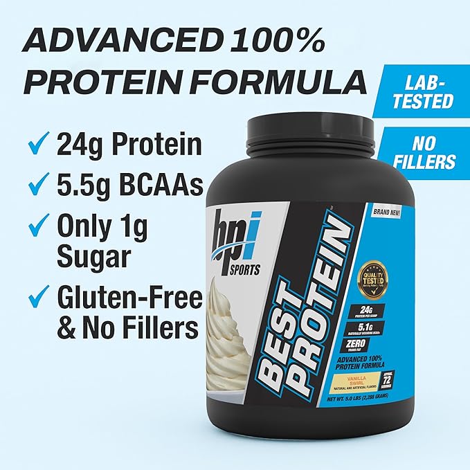 BPI Sports Best Protein ??100% Whey Protein Powder ??Muscle Growth, Recovery, Meal Replacement ??No Fillers, Gluten-Free ??Best Protein Powder for Men & Women | Vanilla Swirl ??5 Pounds