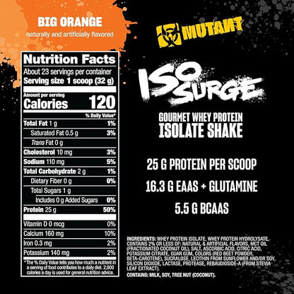 Mutant ISO Surge Whey Protein Isolate Powder Acts Fast to Help Recover, Build Muscle, Bulk and Strength, 1.6 lb (Peanut Butter Chocolate)