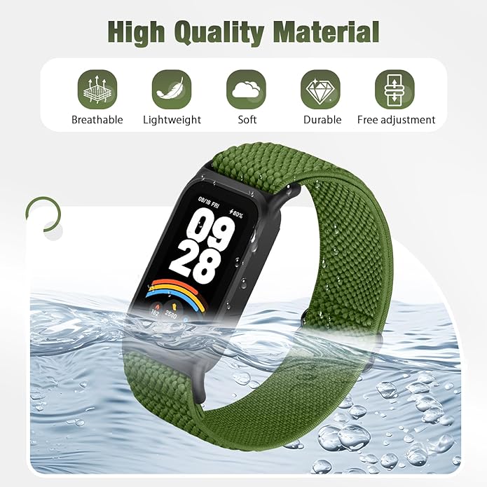 2 Pack Elastic Bands Compatible with Xiaomi Smart Band 9 Active Women Men, Soft Nylon Replacement Sport Wriststrap for Redmi Band 3