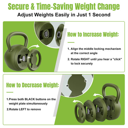 Hezeyferg 2-in-1 Adjustable Kettlebell, 15-45 LB Kettlebells Weight Set with Wide Grip, 4.8-30 LB