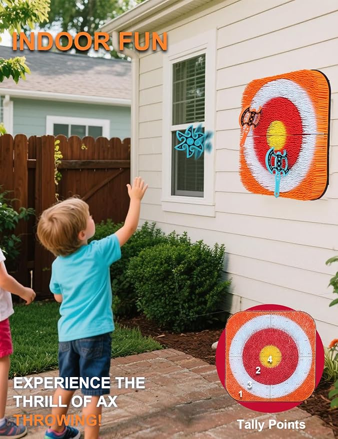 ZoLLa Axe Throwing Game for Backyard - 8 Throwing Axe & 8 Throwing Stars,24" Target,Foldable Stand,Yard & Outdoor Games for Adults and Family