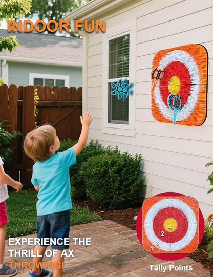 ZoLLa Axe Throwing Game for Backyard - 8 Throwing Axe & 8 Throwing Stars,24" Target,Foldable Stand,Yard & Outdoor Games for Adults and Family