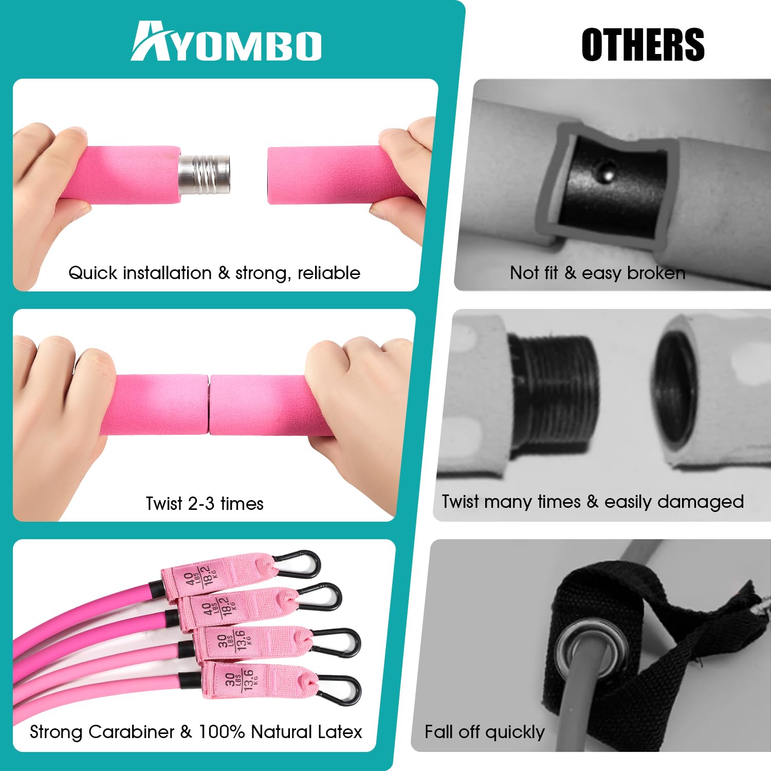 Ayombo Pilates Bar Kit with Resistance Bands, Adjustable Pilates Equipment for Legs, Hip, Waist