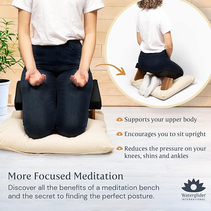 Meditation Bench (NAT. White), Seiza, Sustainable Acacia Wood with Curved Bottom Edges for The Perfect Posture, Meditation Stool, Prayer Bench, Meditation Chair, Yoga Stool