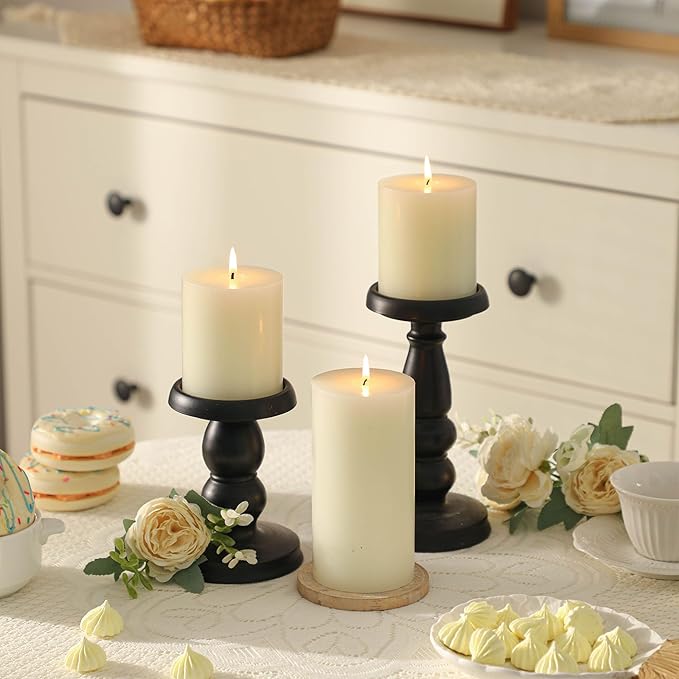 3x4 Inch White Pillar Candles Set of 3 - Decorative Unscented Pillar Candle, Long Burning Dripless Candles for Table Decor, Smokeless Large Pillar Candle for Wedding, Dinner, Rustic Home Decor