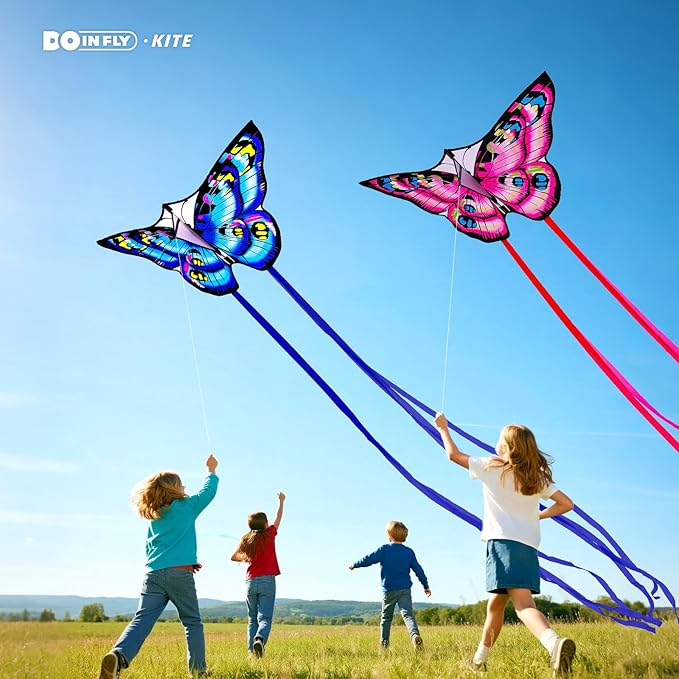 The Doinfly Butterfly-Shaped Kite is an Easy-to-Fly Kite Suitable for Both Children and Adults, and is Highly Suitable for Outdoor Activities. (Two-Piece Set of Butterfly Wings-（Blue+Pink）, 2)