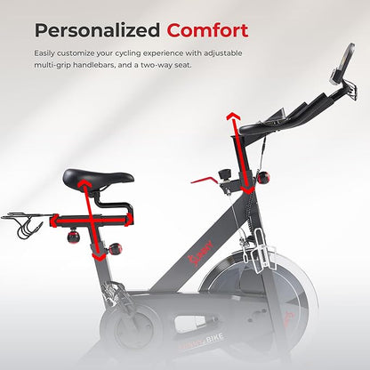 Sunny Health & Fitness Smart Pro Indoor Cycling Exercise Bike, Felt Resistance and Belt Drive, Free SunnyFit App Connection - SF-B901SMART