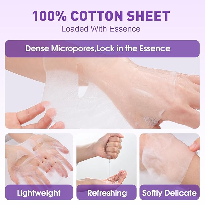 24 Pack Sheet Hydrating Face Masks Skincare, Soothing & Moisturizing Face Mask for All Skin Types, Bulk Collagen Face Mask for Women Skin Care, Facial Masks Set Spa Gifts for Women