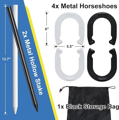 Horseshoes Outside Game for Kids, Metal Horse Shoes Game Kit Includes 4 Horseshoes 2 Stakes, Backyard Beach Outdoor Game for Kids （Not for Adultsï¼?White Black