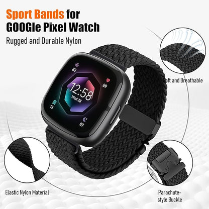 Braided Stretchy Band for Fitbit Versa 4/Versa 3/Sense 2/Sense Watch Band Women Men,Parachute-style Buckle Nylon Sport Wristband Soft Fabric Elastic Loop Strap Accessories for Versa 4/3