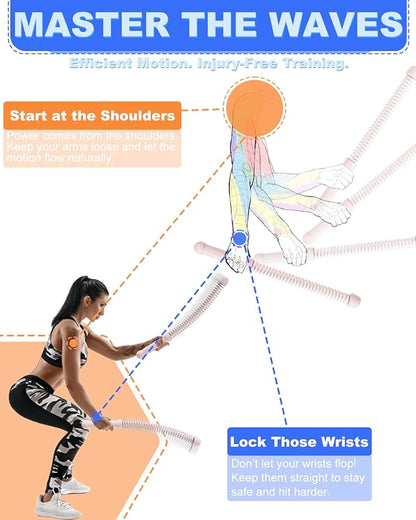 2PCS Weighted Ropeless Battle Ropes for Home Gym, Heavy Duty Arm Exerciser for Strength Training, Portable Battle Rope for Advanced Workouts and Core Muscle Building