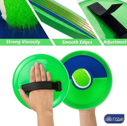 Toss and Catch Ball Set, Outdoor Games, Beach Games for Kids, Toss Ball and Catch Game Set for Kids/Family (6 Paddles, 3 Balls and 1 Storage Bag) (Blue-Green)