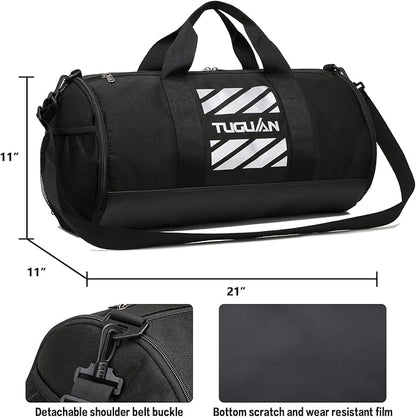 TUGUAN Gym Bag for Men Women with Wet Pocket & Shoe Compartment Travel Duffle Bag Man Sport Basketball Football Bag Weekend Overnight Duffel Bag Gym Tote bag 40L, Black