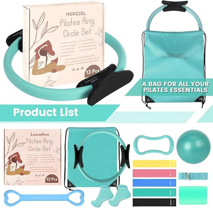 Home Pilates Essentials Kit for Women,Pilates Equipment Set with 9 Inch Yoga Ball,Figure 8 Resistance Band,Pilates Bands & Accessories,Pilates Ring and Ball Set for Beginners Home Workouts