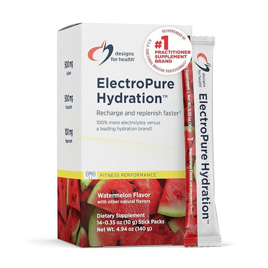 Designs for Health ElectroPure Hydration Packets, Watermelon Flavor - Electrolytes Powder with