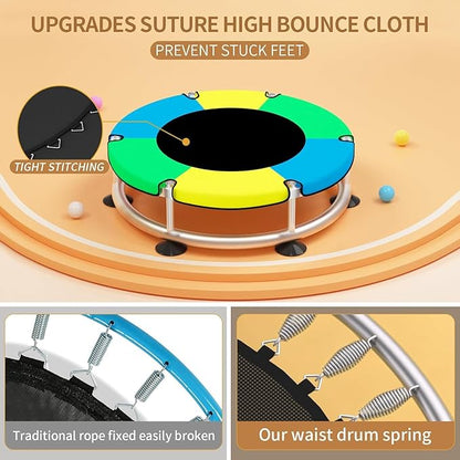 Trampoline for Kids, Adjustable Baby Toddler Trampoline with Basketball Hoop, Round Bottom Indoor Outdoor Toddler with Enclosure