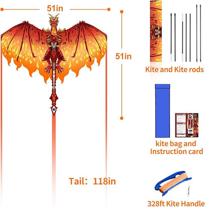 Mint's Colorful Life Dragon Kite for Kids & Adults, Easy to Fly Best Beach Kites for Beginners, 300ft Kite String Included