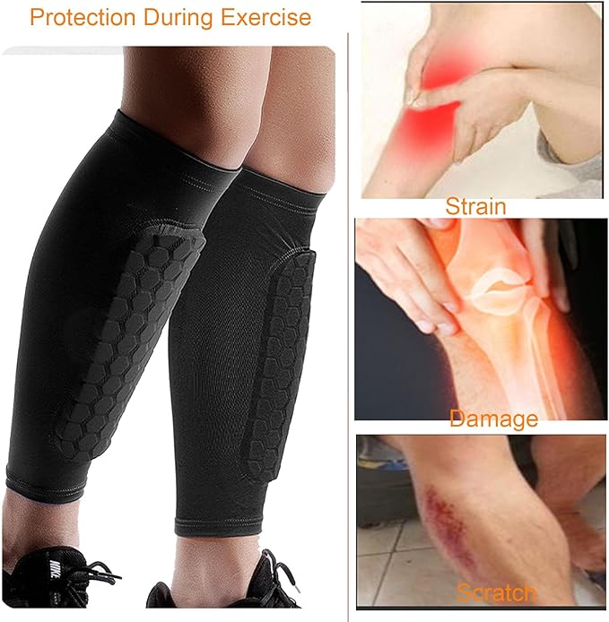 Soccer Shin Guards for Adult, Calf Compression Sleeve with Honeycomb Pads, Lightweight Calf Protective Gear Shin Pads for Football, Baseball, Soccer, Basketball, Running & More