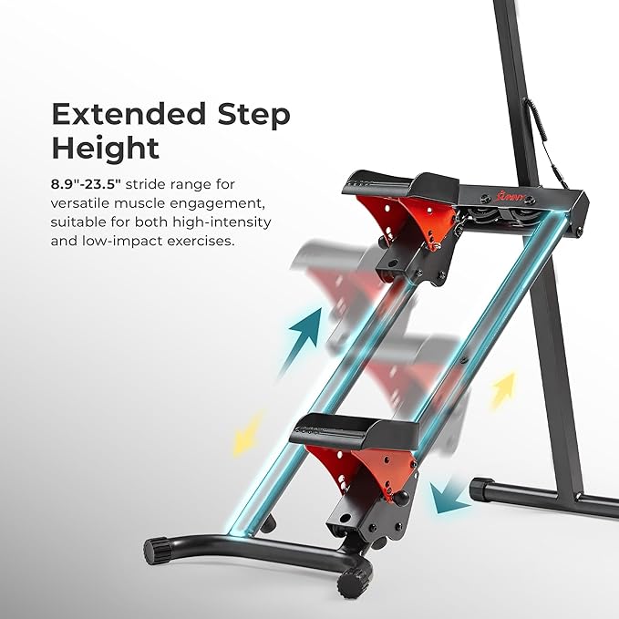Sunny Health & Fitness Stair Stepper w/Handlebar, Extended Step Range Climber Machine for Legs, Core and Glute Workouts, Connection with Free SunnyFit App