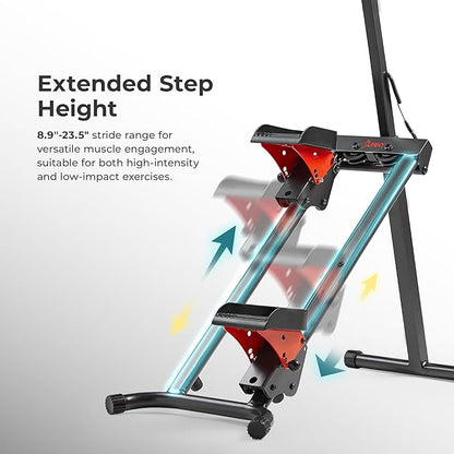 Sunny Health & Fitness Stair Stepper w/Handlebar, Extended Step Range Climber Machine for Legs, Core and Glute Workouts, Connection with Free SunnyFit App