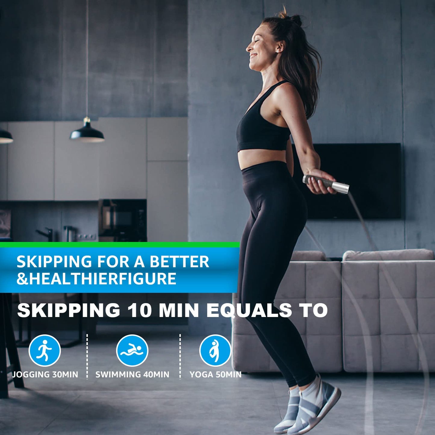 BURNCALO Weighted Jump Rope for Fitness, Skipping Rope for Men Women, Metal Heavy Handles, Ball