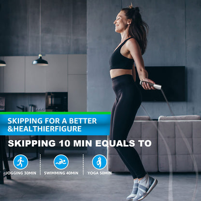 BURNCALO Weighted Jump Rope for Fitness, Skipping Rope for Men Women, Metal Heavy Handles, Ball