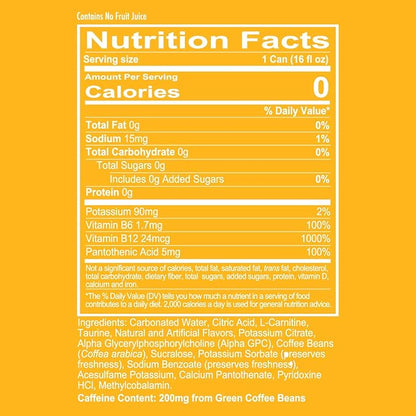 REDCON1 Energy High Performance Drink, Cali Splash - Zero Sugar Energy Drink with Alpha GPC Nootropic - 200mg of Natural Caffeine from Green Coffee Beans - Vitamin B6, B12 & B5 to Boost Mood (12 ct)