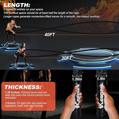 Battle Ropes for Home Gym, Exercise Rope 1.26/1.5inch, 30 40FT Heavy Battle Rope Weighted Battle Rope Training Heavy Rope for Workout Exercise