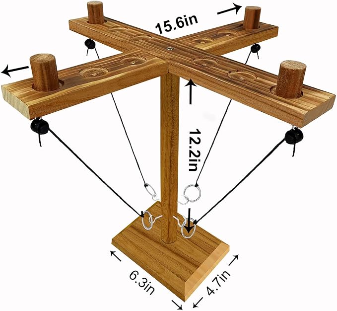 Hook Toss Game, Ring Toss Game, Handmade Wooden Ladder, Throwing Hook and Ring Battle Game for Family, ‎42,6 x 12,7 x 6,1 cm, Brown
