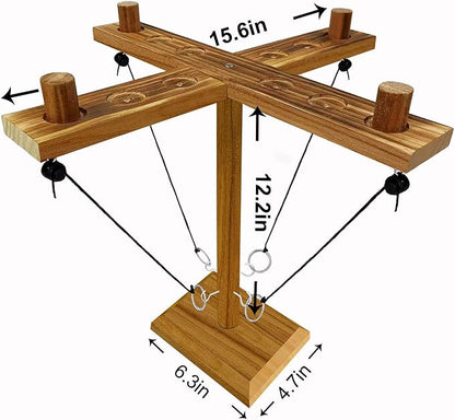 Hook Toss Game, Ring Toss Game, Handmade Wooden Ladder, Throwing Hook and Ring Battle Game for Family, ‎42,6 x 12,7 x 6,1 cm, Brown