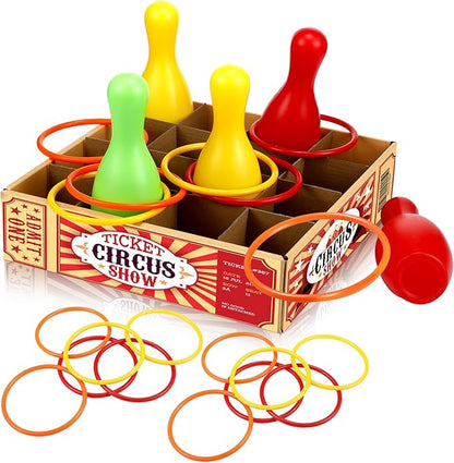 Wettarn Carnival Bottle Toss Game Ring Toss Games, Include a Circus Ticket Box 6 Plastic Bottles and 6 Throw Rings for Summer Carnival Outdoor Backyard Beach Party Activities