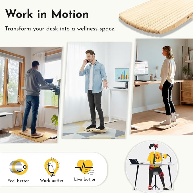 Adult Balance Board for Standing Desk - Anti-Fatigue 360° Rocker Wobble Board for Exercise, Focus & Movement - Sustainable Anti-Slip Flat Standing Board to Simulate Surfing, Skiing & Skateboarding