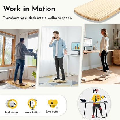 Adult Balance Board for Standing Desk - Anti-Fatigue 360° Rocker Wobble Board for Exercise, Focus & Movement - Sustainable Anti-Slip Flat Standing Board to Simulate Surfing, Skiing & Skateboarding