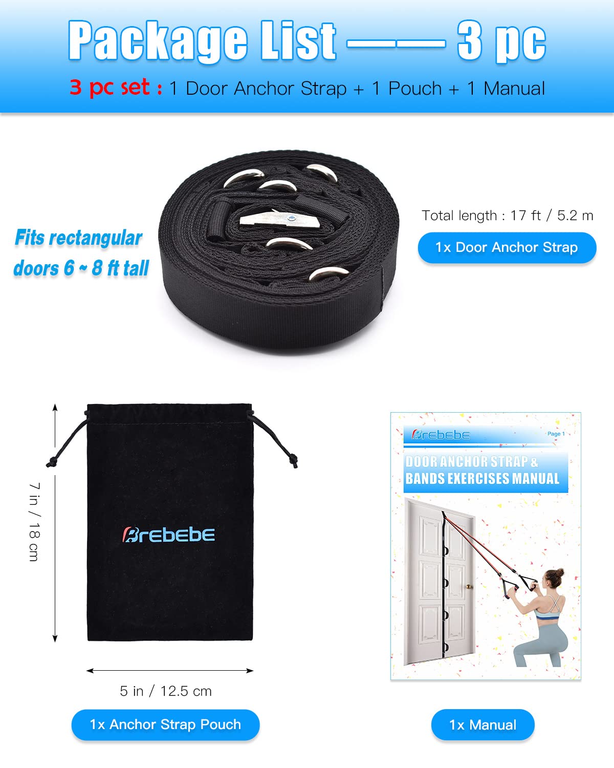 Brebebe Door Anchor Strap for Resistance Bands Exercises, Multi Point Anchor Gym Attachment for