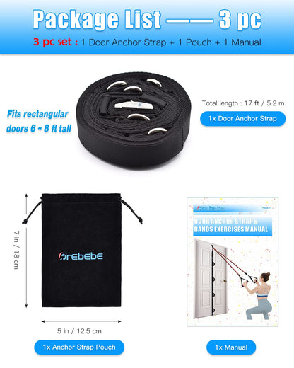 Brebebe Door Anchor Strap for Resistance Bands Exercises, Multi Point Anchor Gym Attachment for