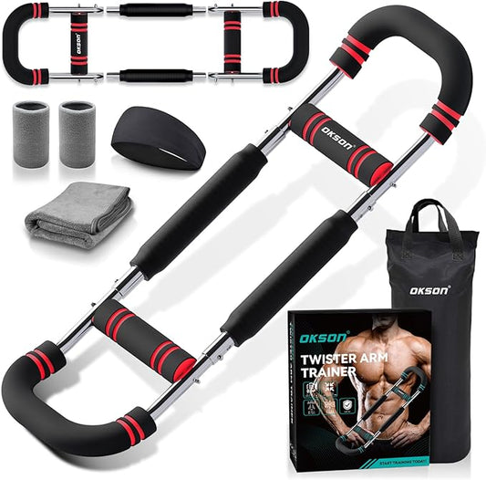 Twister Arm Trainer, Adjustable Chest Workout Equipment, Multi-functional Chest Exerciser for Men and Women, Portable Arm Trainer with 2 Wrist Bands, a Head Band, a Workout Towel and a Carry Bag