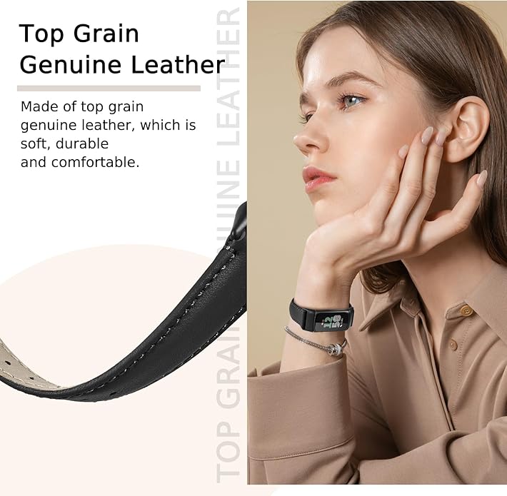 Leather Watch Bands Compatible with Fitbit Charge 6/Charge 5,Genuine Leather Replacement Straps for Charge 6/Charge 5 for Women Men.