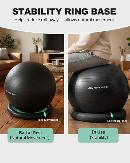 Trideer Yoga Ball Chair with Base for Office Desk, Exercise & Stability Ball Seat, Pilates Ball for