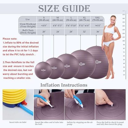 Soft Exercise ball, Anti-Burst Yoga Ball Chair Supports 2200lbs, Workout Equipment w/ Pump for Pregnancy Medicine Birthing Physical Therapy Stability Excersing Birth Swiss Fitness Gym Physio Labor Abs