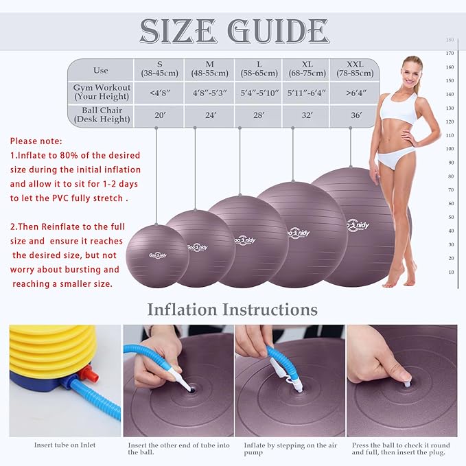 Soft Exercise ball, Anti-Burst Yoga Ball Chair Supports 2200lbs, Workout Equipment w/ Pump for Pregnancy Medicine Birthing Physical Therapy Stability Excersing Birth Swiss Fitness Gym Physio Labor Abs