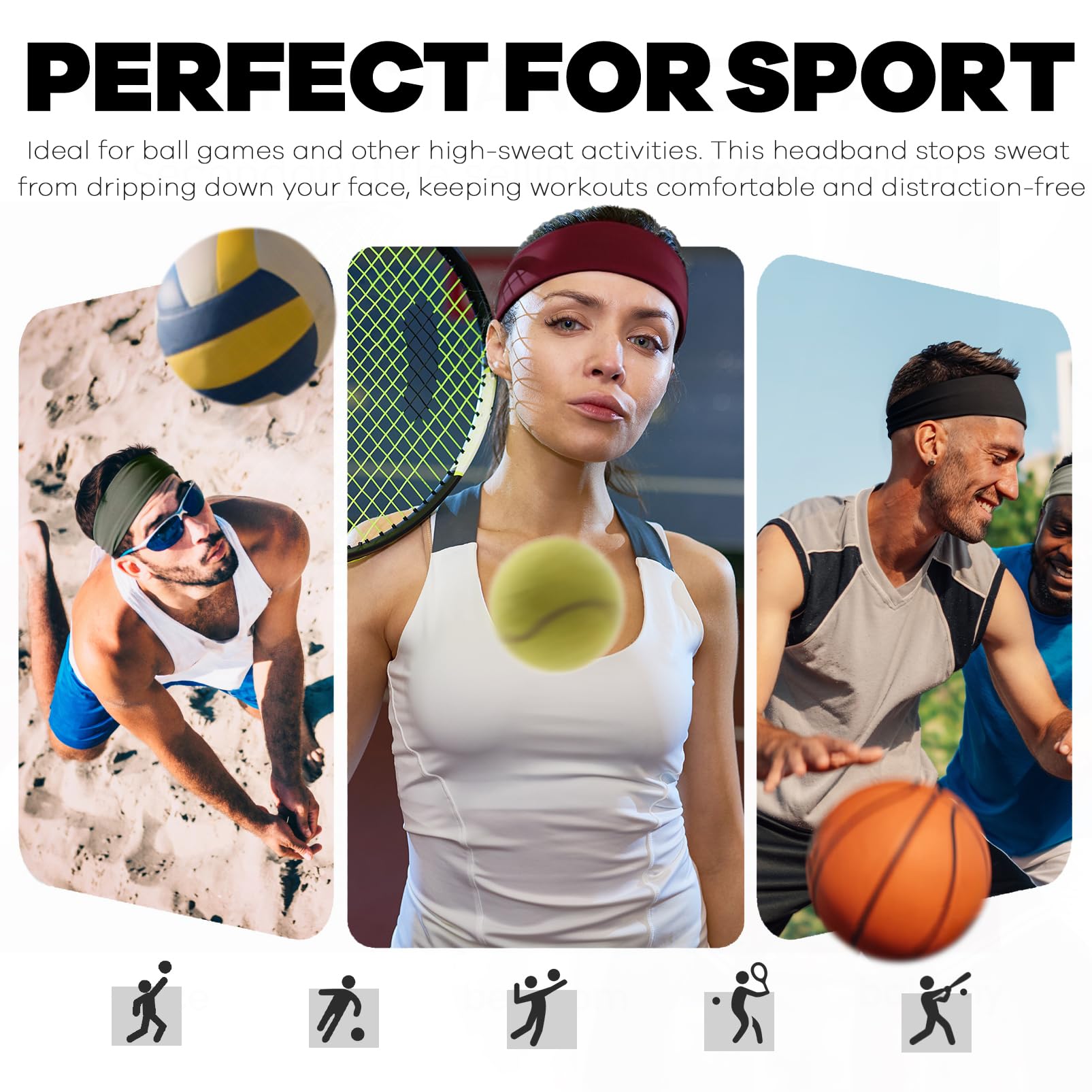 CYPERROCK Sweat Band, 5 Pack Headband Moisture Wicking for Running Sports