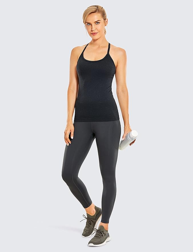 CRZ YOGA Seamless Workout Tank Tops for Women Racerback Athletic Camisole Sports Shirts with Built in Bra