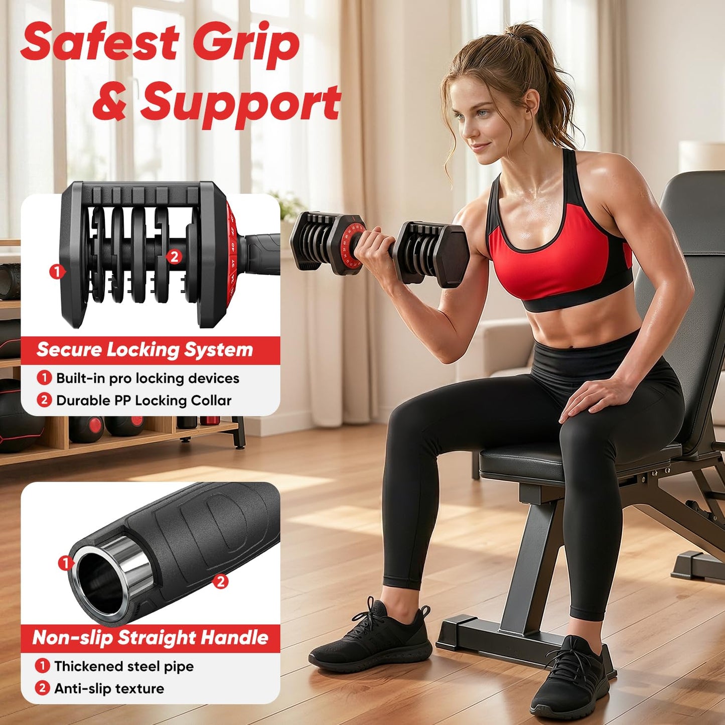 PIRIER Adjustable Dumbbell Set 50LB, 18-in-1 Free Weight Adjustable Dumbbells, One-Hand Twist