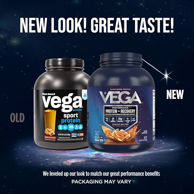 Vega Sport Vegan Protein Powder + Recovery - 30g Plant Based Protein per Serving, Berry, 45 Servings, 5g BCAAs, Probiotics, NSF Certified, For Shakes & Smoothies, 4.2lbs (Packaging May Vary)