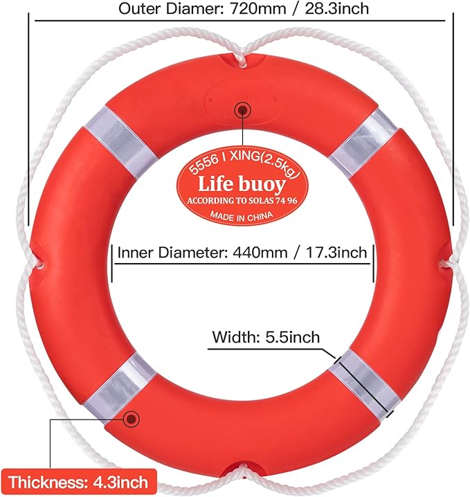 28/23 Inch Boat Safety Throw Ring Set, 98.4FT Floating Lifesaving Rope, 2.5/1.5 KG International Standard, Outdoor Professional Throwing Ring Rope Rescue Lifeguard Lifesaving