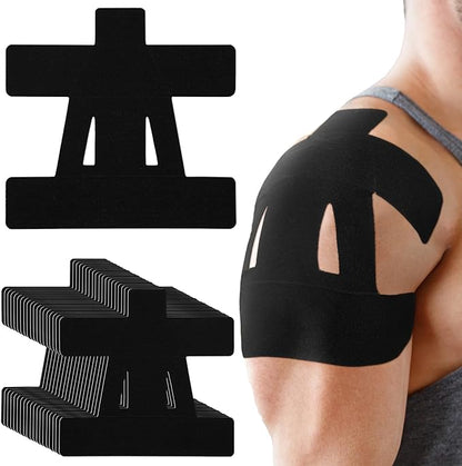 20 Count Kinesiology Tape for Shoulder Pain Relief Pre Cut Sports Waterproof Breathable Enhance Elastic Kinesiology Athletic Tape for Shoulder Support and Muscle Baseball Sports(Black)
