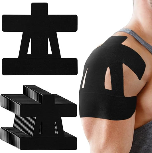 20 Count Kinesiology Tape for Shoulder Pain Relief Pre Cut Sports Waterproof Breathable Enhance Elastic Kinesiology Athletic Tape for Shoulder Support and Muscle Baseball Sports(Black)
