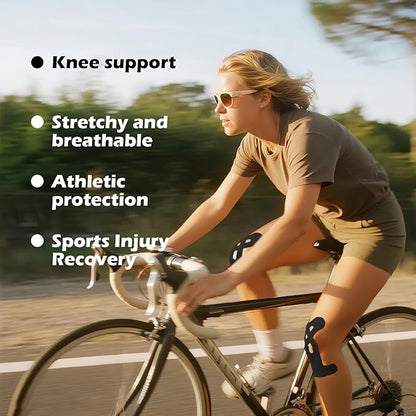 12 Pcs Precut Kinesiology Tape for Knees，Knee Tape for Knee Pain Relief Pre Cut，Waterproof, Breathable, Hypoallergenic Athletic Tape for Support and Protection (Black)