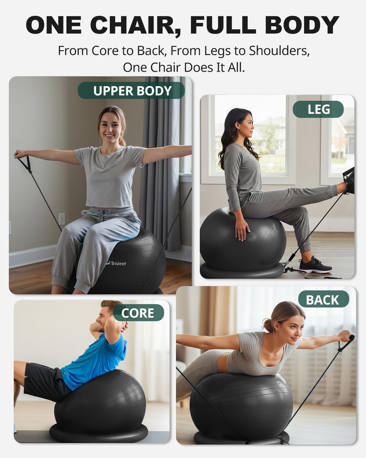 Trideer Exercise Ball Chair with Bands, Stability Ball for Office & Fitness